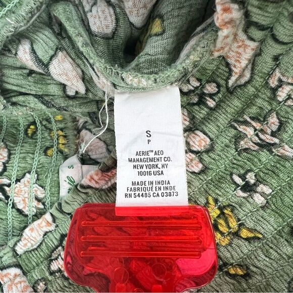 Aerie Green Floral Viscose Lightweight Joggers Pants Drawstring Waist Size Small - Picture 7 of 9